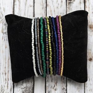 Beaded 10-Pack Bracelets Colorful Rice Bead Womens Jewelry Stretch Casual Cute